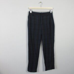 Vince Women's Soft Modern Plaid Tapered Trouser 6 Blue 100% Viscose Preppy 284